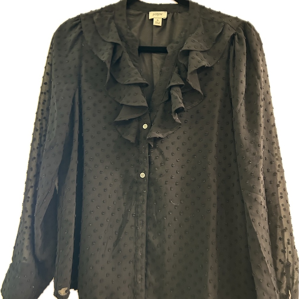 J. Crew Black Textured Ruffle Blouse